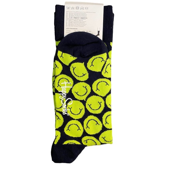 NWT Happy Socks Smiley Face Smiles Crew Socks Mens Womens 12 3 - Picture 2 of 2